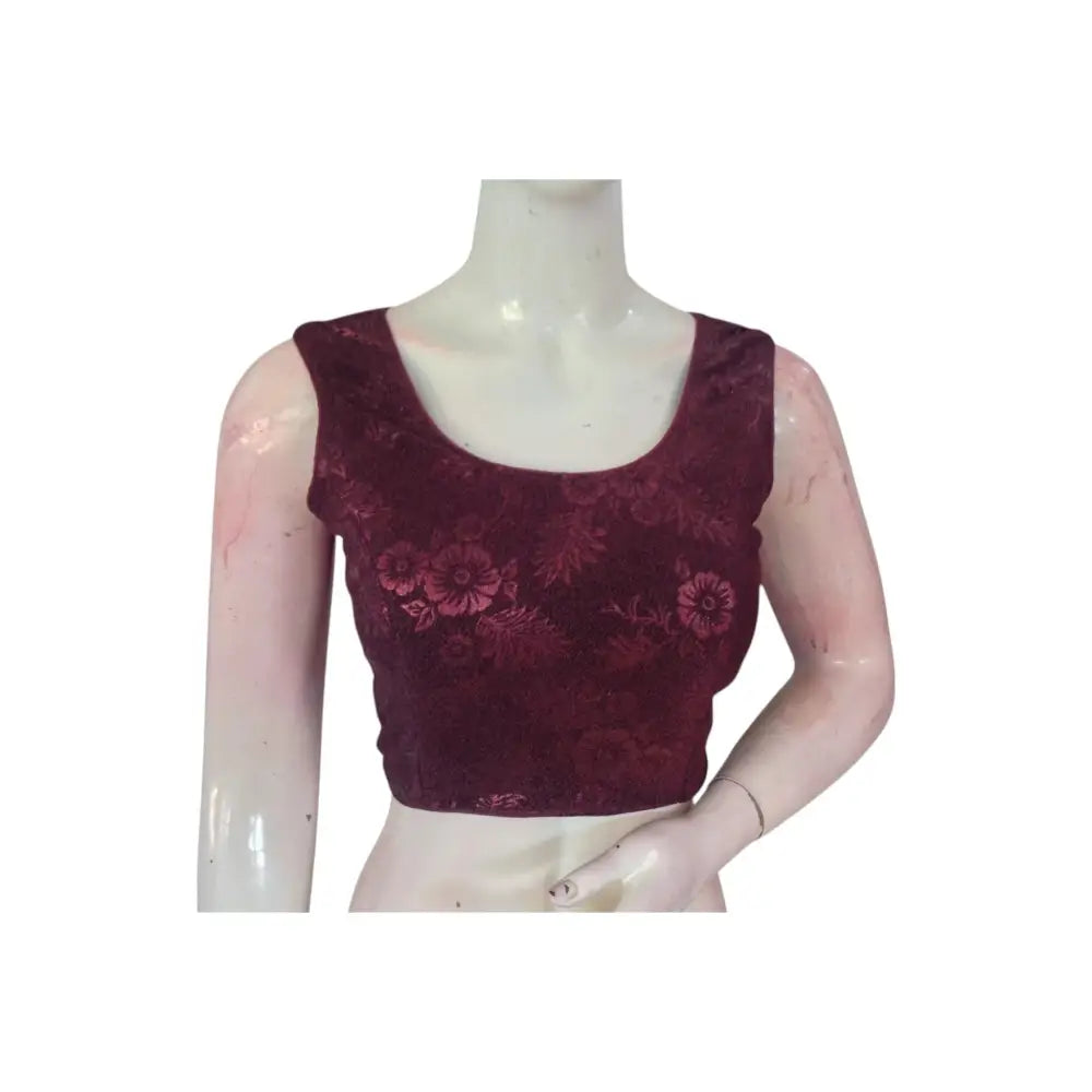 Gorgeous Dark Purple Color Designer Boat Neck Sleeveless Readymade Blouse - D3blouses