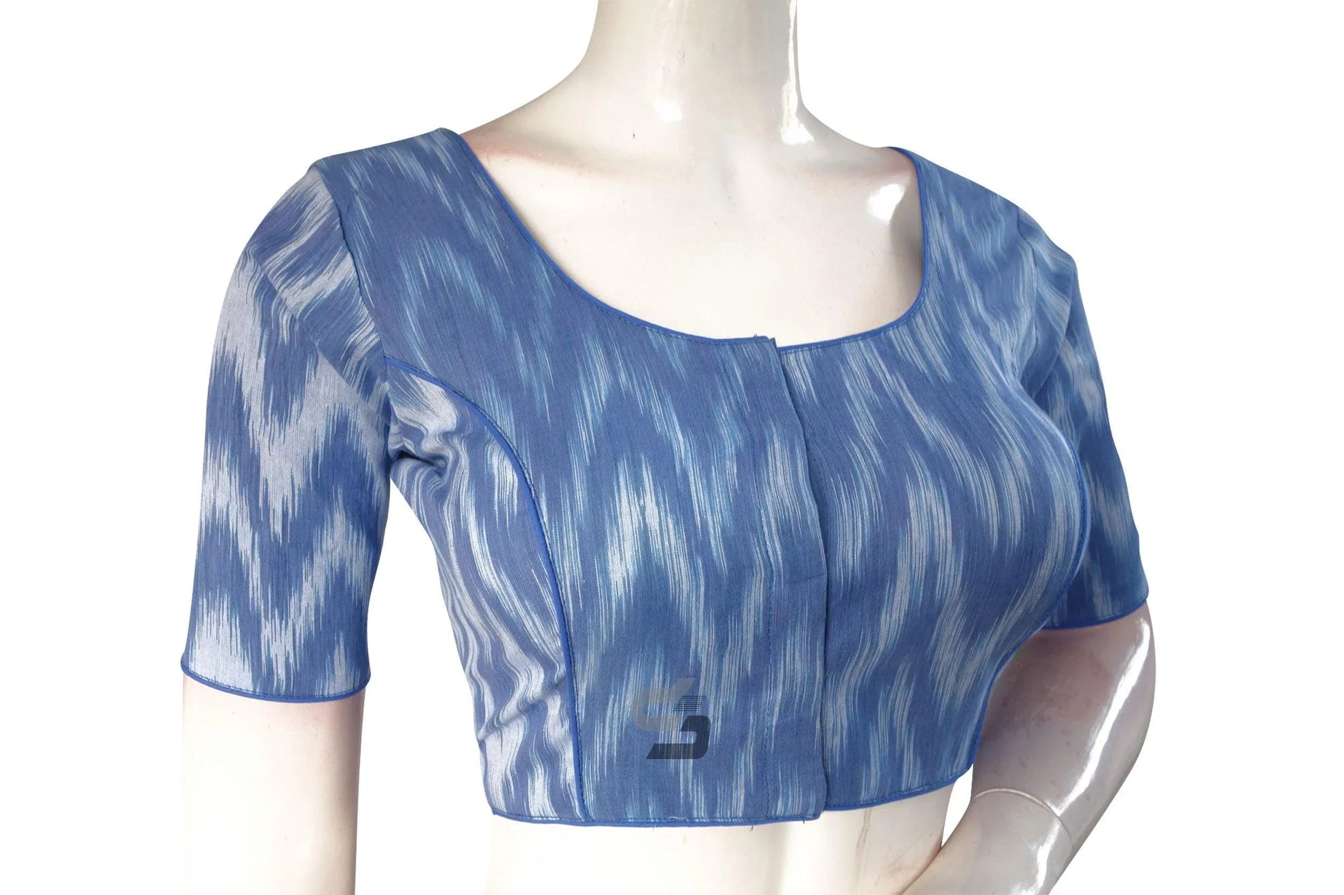 Graceful Blue Ikkat Cotton Readymade Blouse, Perfect Fit for All - D3blouses