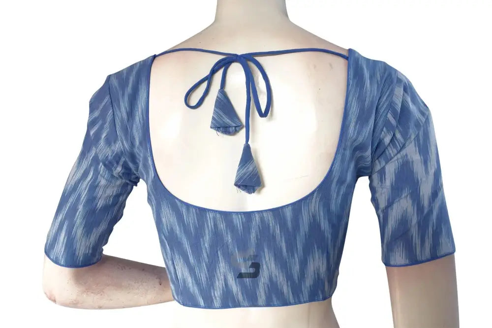 Graceful Blue Ikkat Cotton Readymade Blouse, Perfect Fit for All - D3blouses