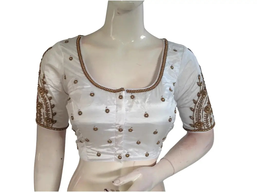 Graceful White Bridal Handwork Saree Blouse, Ethnic Indian Wedding Attire - D3blouses