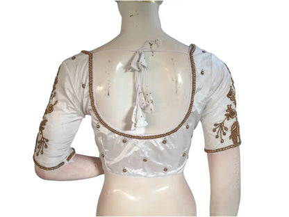 Graceful White Bridal Handwork Saree Blouse, Ethnic Indian Wedding Attire - D3blouses