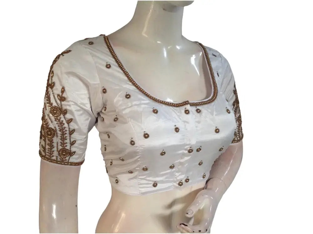 Graceful White Bridal Handwork Saree Blouse, Ethnic Indian Wedding Attire - D3blouses
