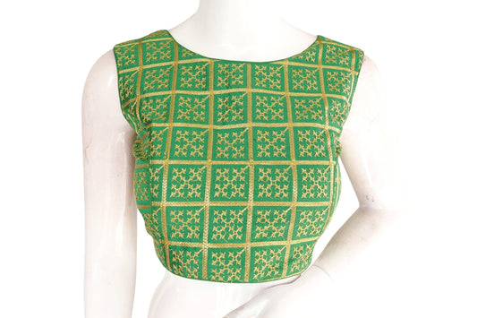 Green Color Banaras Brocade Silk Readymade Blouse with Matching Mask - D3blouses