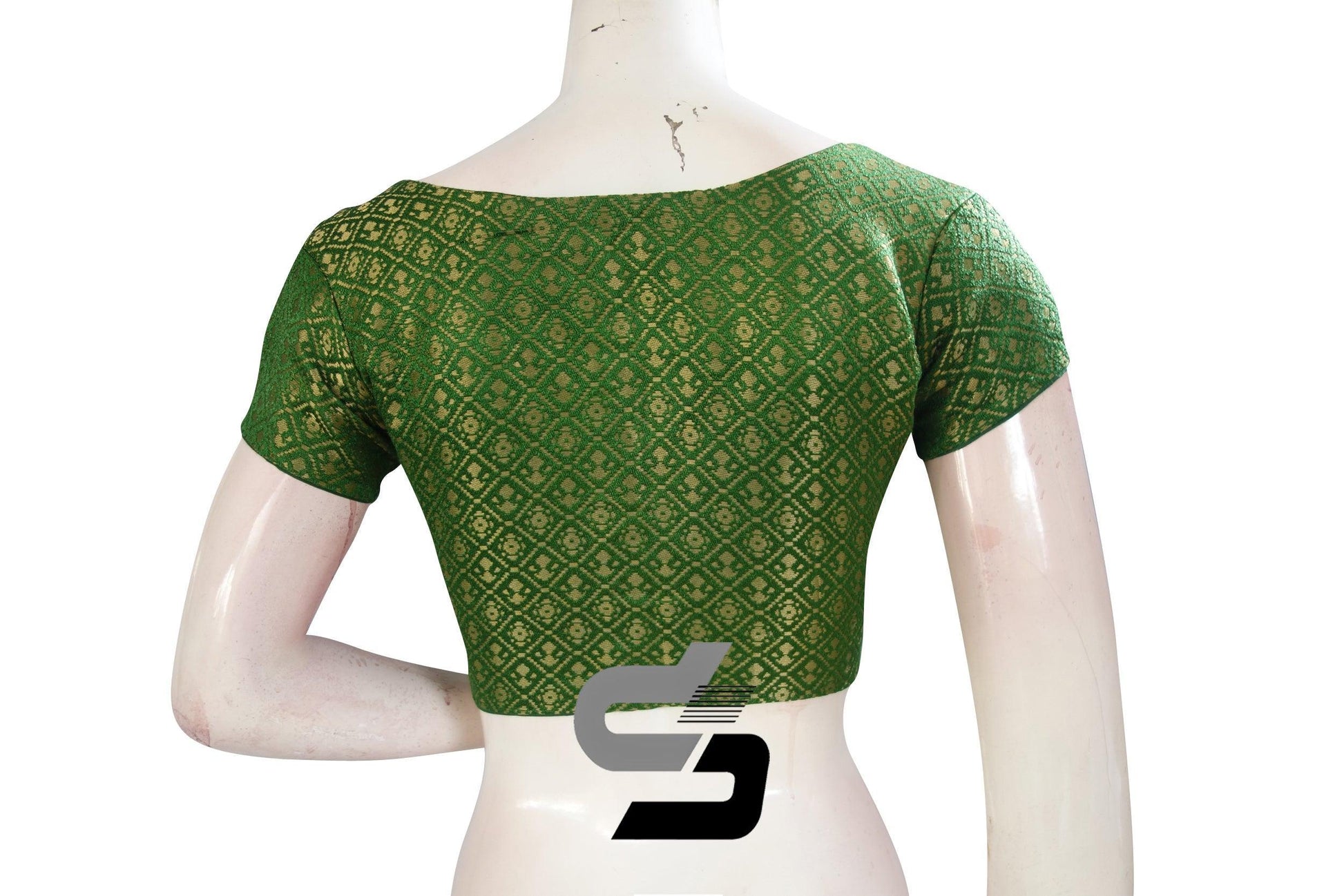Green Color Brocade Designer Party Wear Readymade Blouse/ Indian Crop Tops - D3blouses