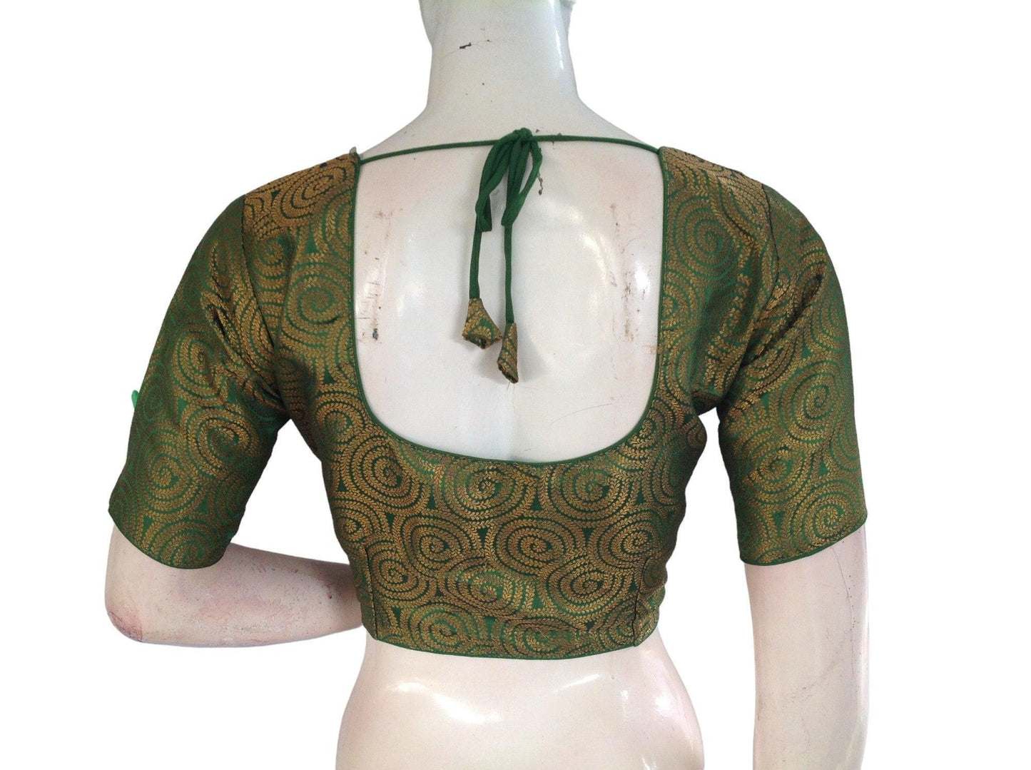 Green Color Brocade Readymade Saree Blouse, Indian Traditional Blouse - D3blouses
