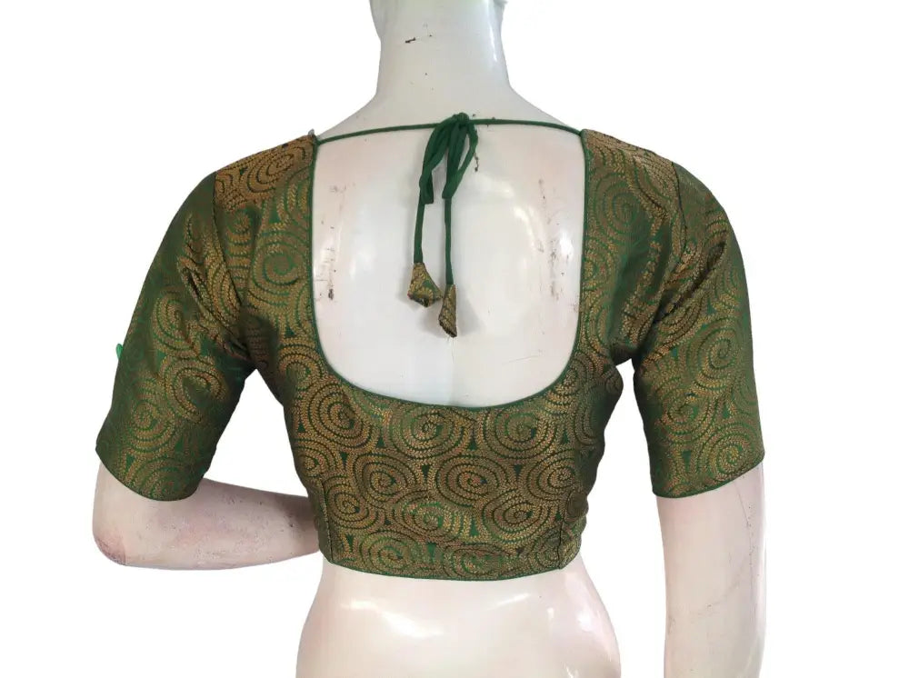 Green Color Brocade Readymade Saree Blouse, Indian Traditional Blouse - D3blouses