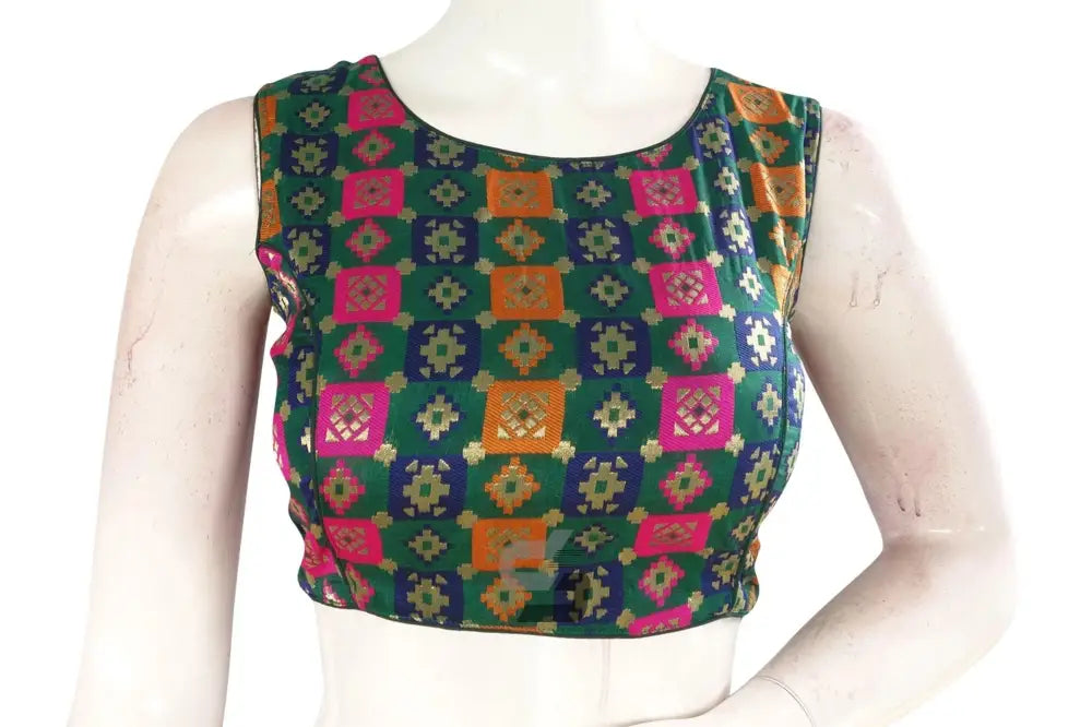Green Color Brocade silk Designer Blouse - D3blouses