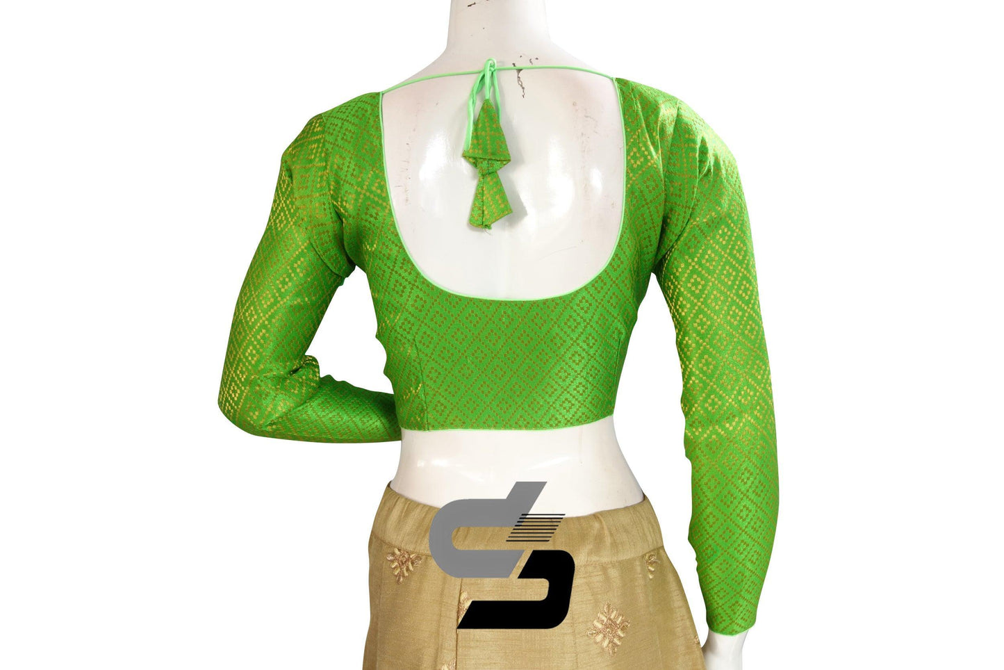 Green Color Brocade Silk Full sleeves Readymade Blouse - D3blouses