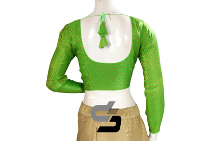 Green Color Brocade Silk Full sleeves Readymade Blouse - D3blouses