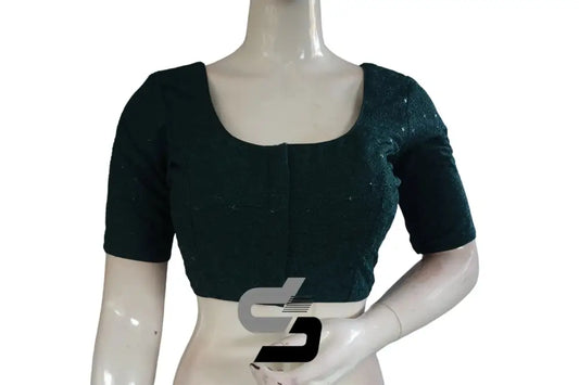 Green Color Chikankari Embroidery Readymade saree blouse - D3blouses