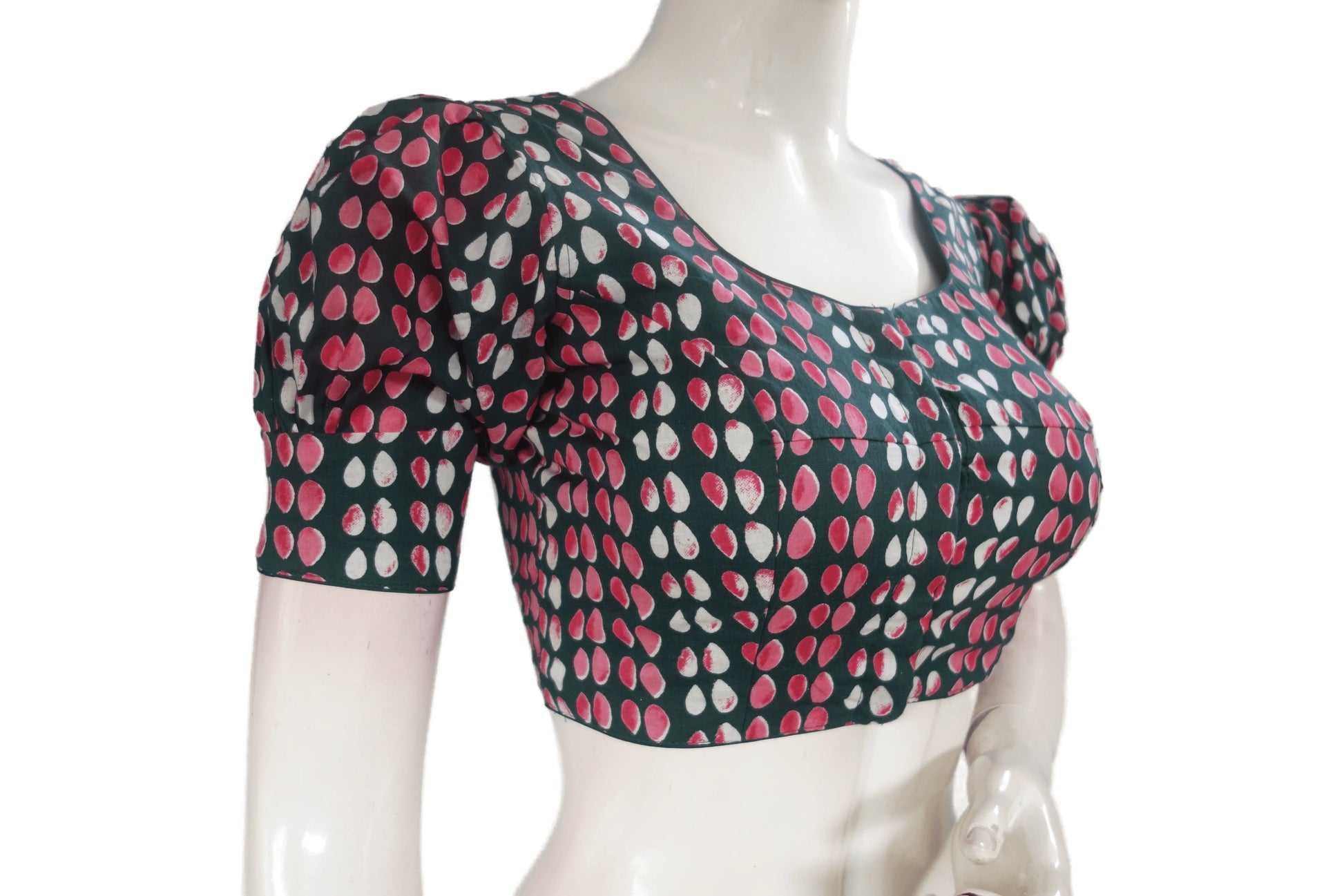 Green Color Cotton Designer Blouse With Puff Sleeves - D3blouses