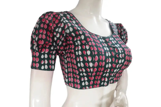 Green Color Cotton Designer Blouse With Puff Sleeves - D3blouses