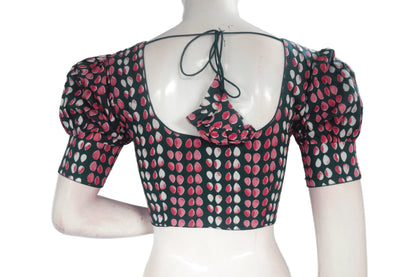 Green Color Cotton Designer Blouse With Puff Sleeves - D3blouses