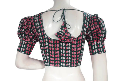 Green Color Cotton Designer Blouse With Puff Sleeves - D3blouses