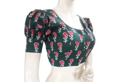 Green Color Cotton Designer Blouse With Puff Sleeves - D3blouses