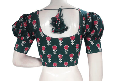 Green Color Cotton Designer Blouse With Puff Sleeves - D3blouses