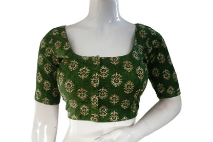 Green Color Cotton Printed Readymade Saree Blouse - D3blouses