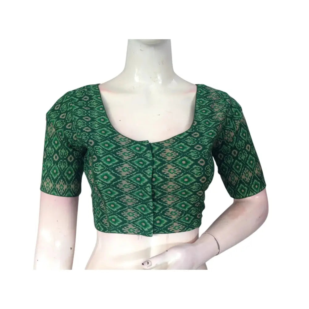 Green Color Cotton Ready made Saree Blouse: Fresh & Vibrant - D3blouses