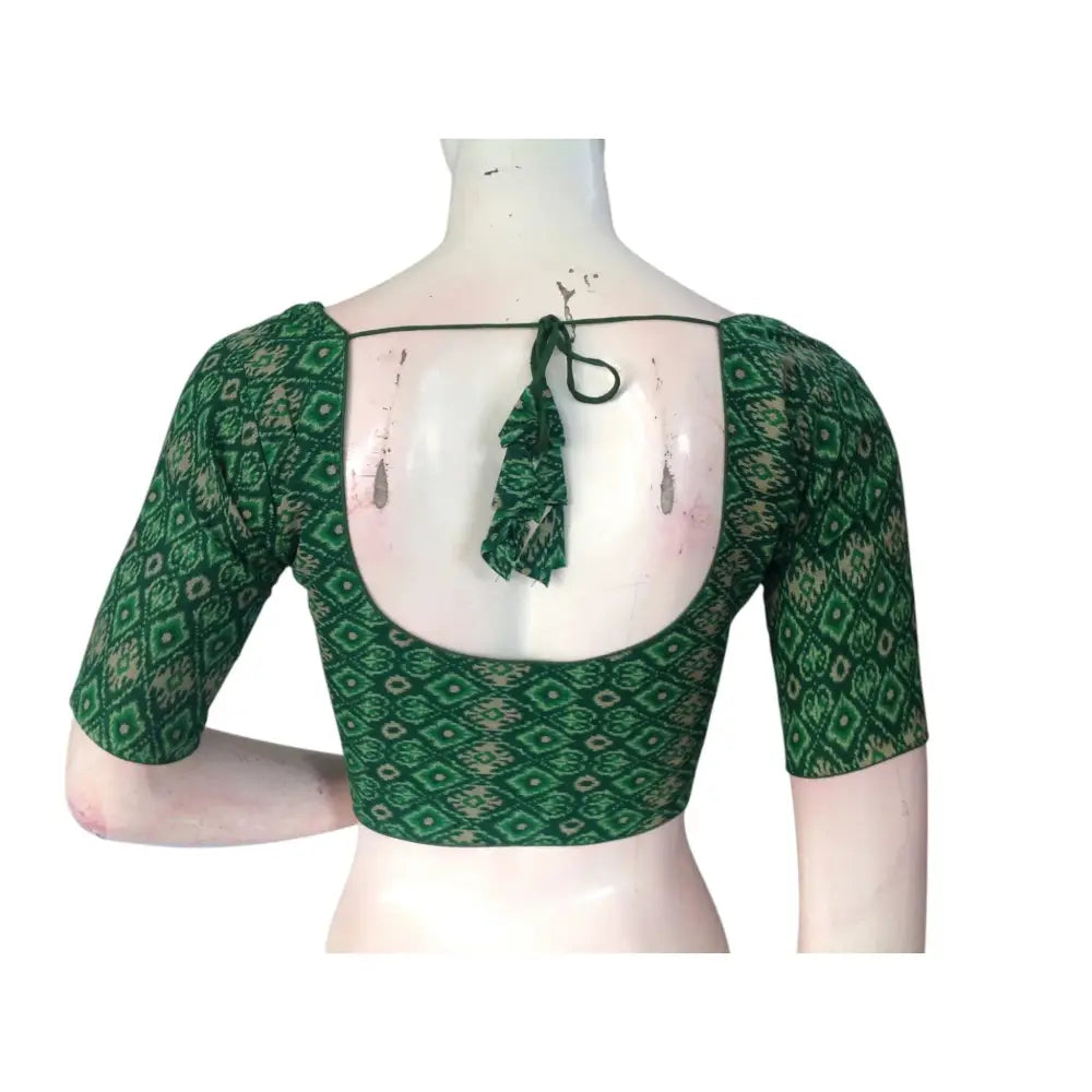 Green Color Cotton Ready made Saree Blouse: Fresh & Vibrant - D3blouses