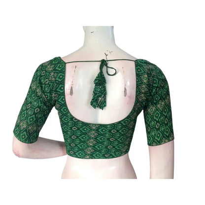 Green Color Cotton Ready made Saree Blouse: Fresh & Vibrant - D3blouses