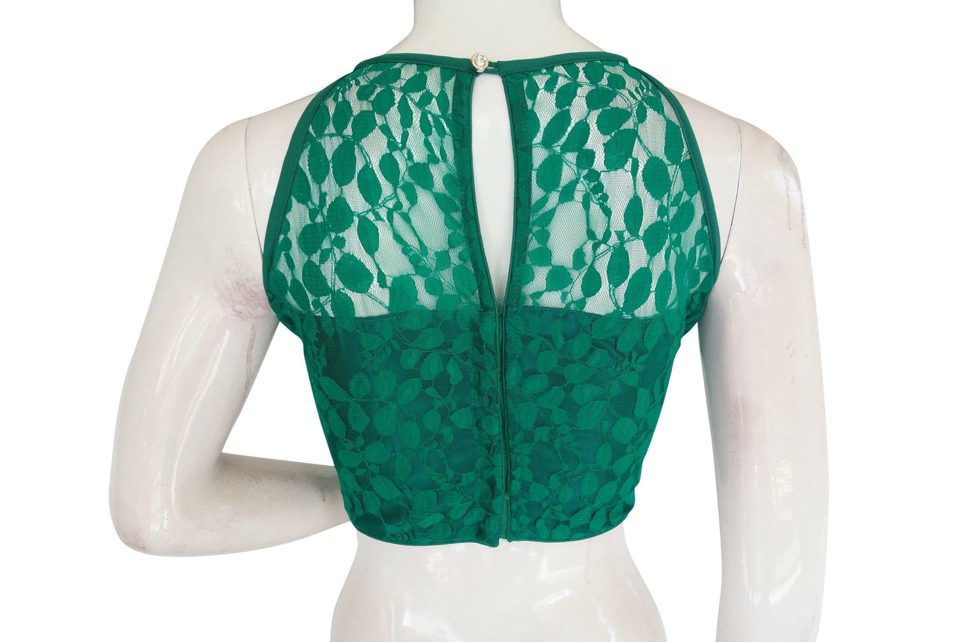 Green Color Designer Floral Embossed Net Sleeveless Readymade saree blouse, Indian saree Readymade blouse - D3blouses