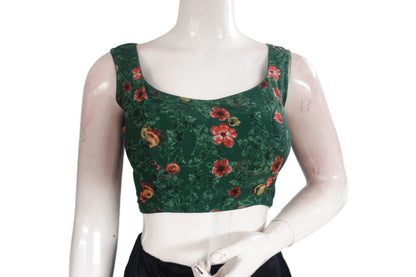 Green Color Designer Organza Sleeveless Readymade Saree Blouse With Tassels - D3blouses