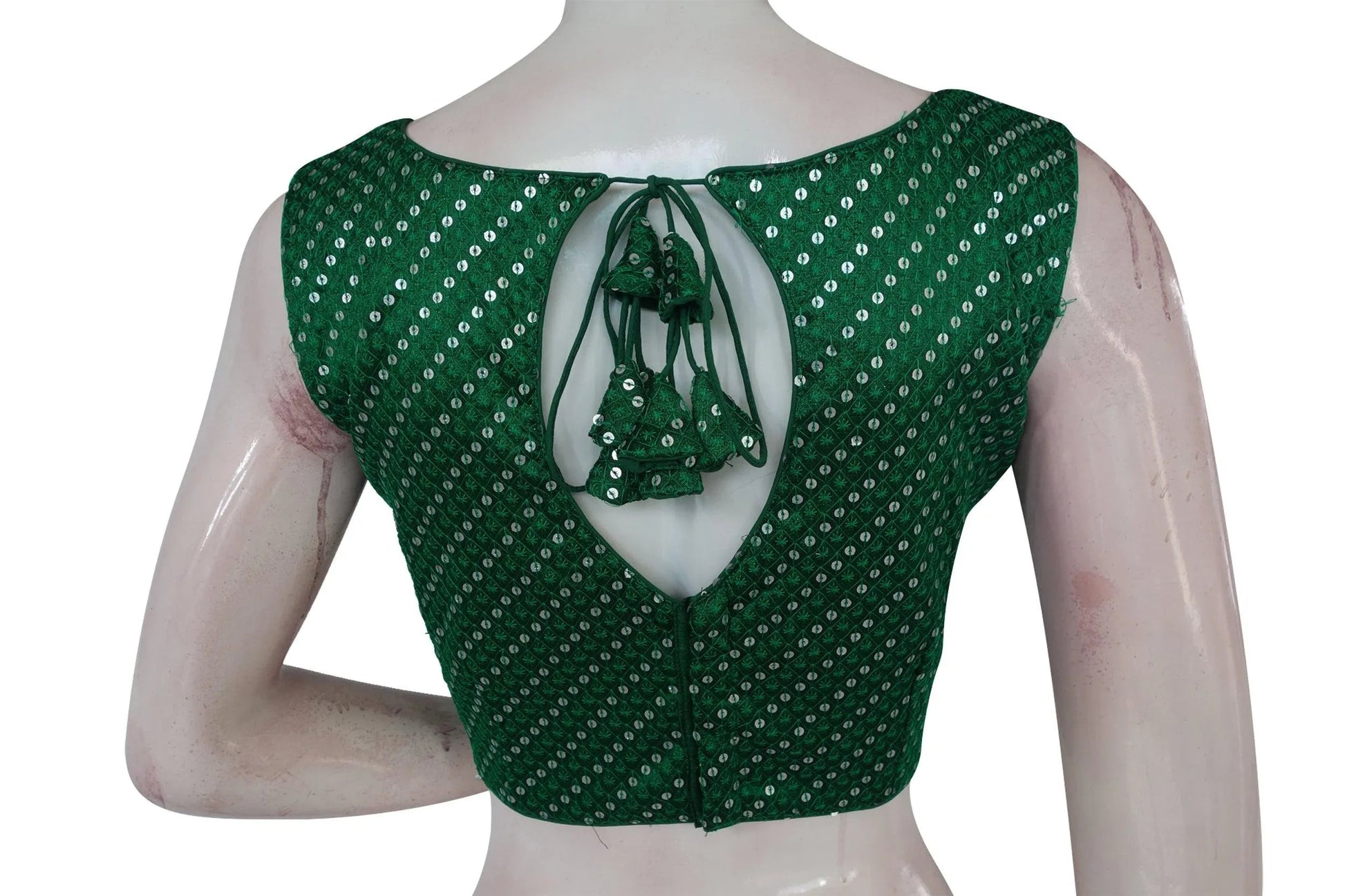 Green Color Georgette Sequin Boat neck Designer Readymade Blouse with Saree Belt - D3blouses