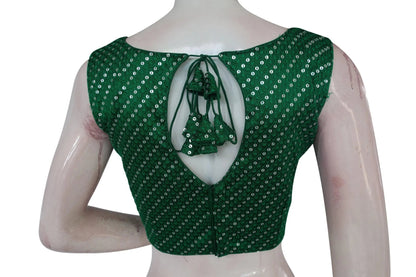 Green Color Georgette Sequin Boat neck Designer Readymade Blouse with Saree Belt - D3blouses