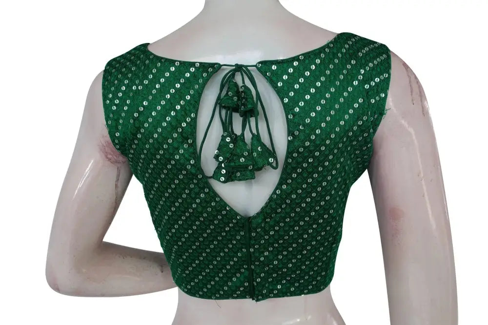Green Color Georgette Sequin Boat neck Designer Readymade Blouse with Saree Belt - D3blouses