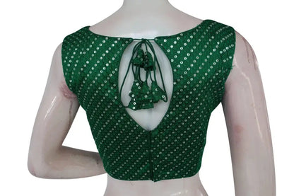 Green Color Georgette Sequin Boat neck Designer Readymade Blouse with Saree Belt - D3blouses