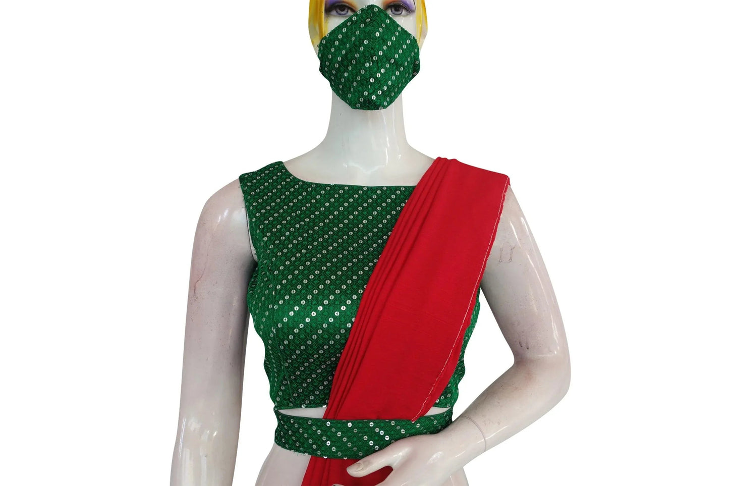 Green Color Georgette Sequin Boat neck Designer Readymade Blouse with Saree Belt - D3blouses