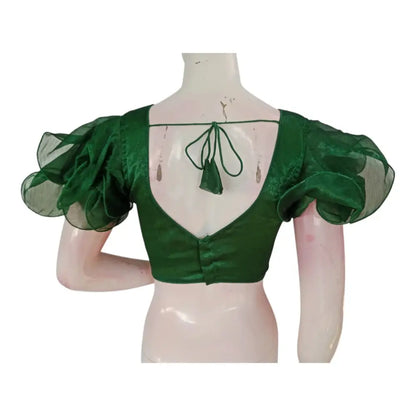 Green Color Organza Ruffle Sleeve Saree Blouse | Unique Designer Choli - D3blouses