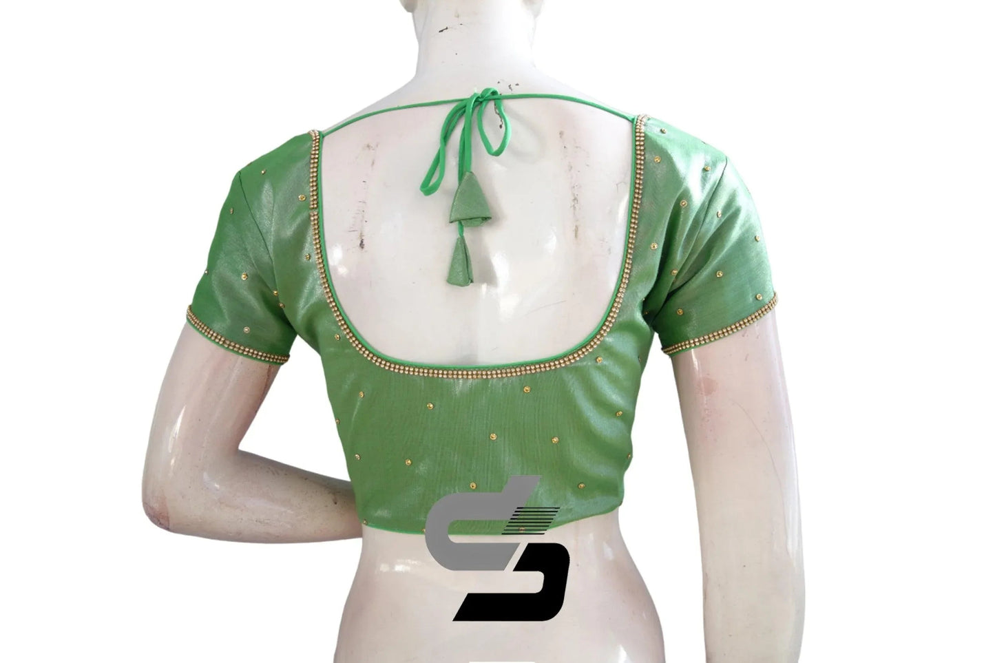 Green Color Plain Moti Tissue Readymade Blouses, Chic & Elegant - D3blouses
