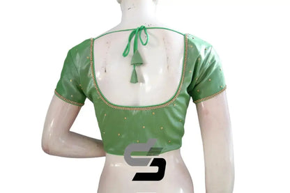 Green Color Plain Moti Tissue Readymade Blouses, Chic & Elegant - D3blouses