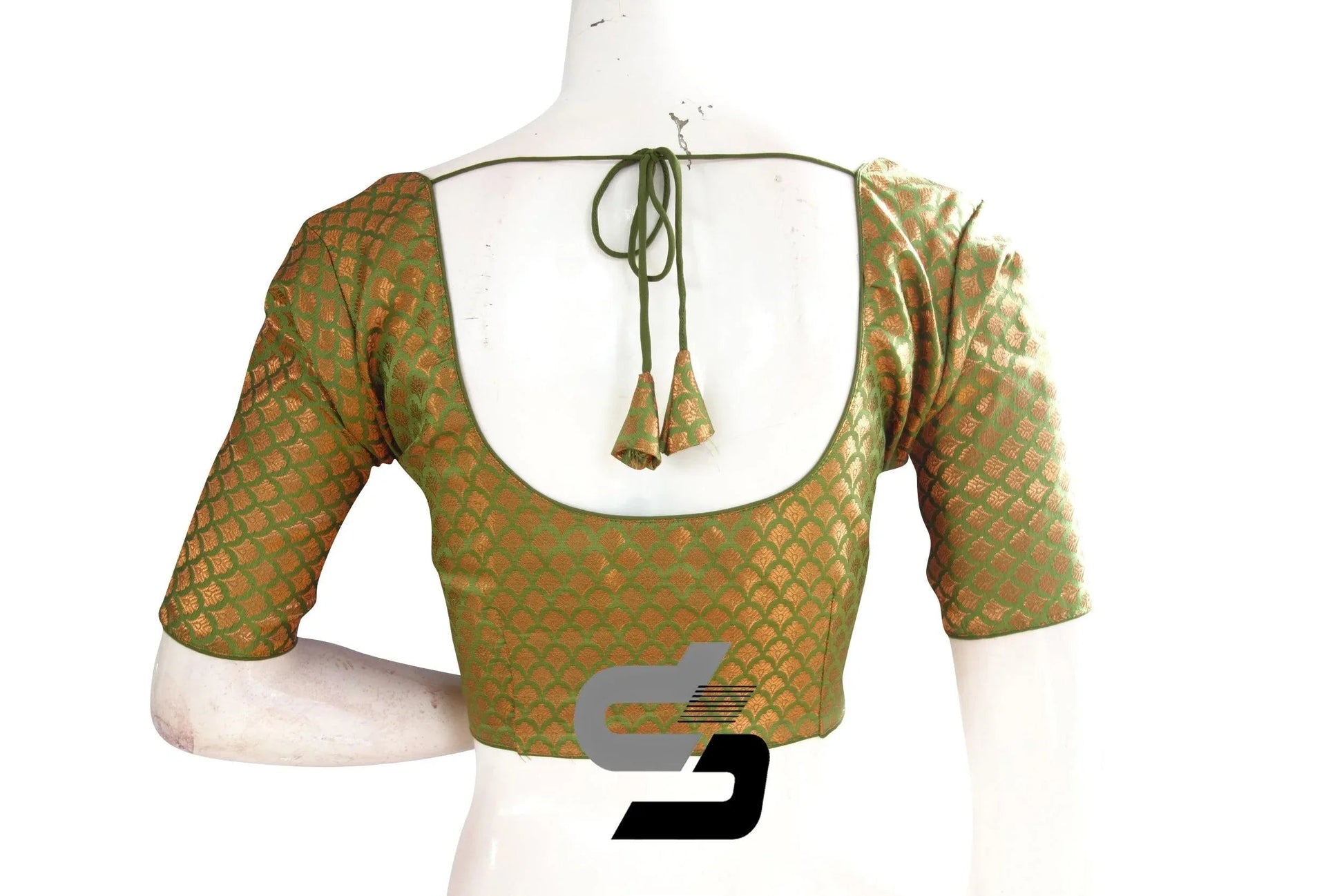 Green Color Premium Brocade Silk Readymade Saree Blouse - D3blouses