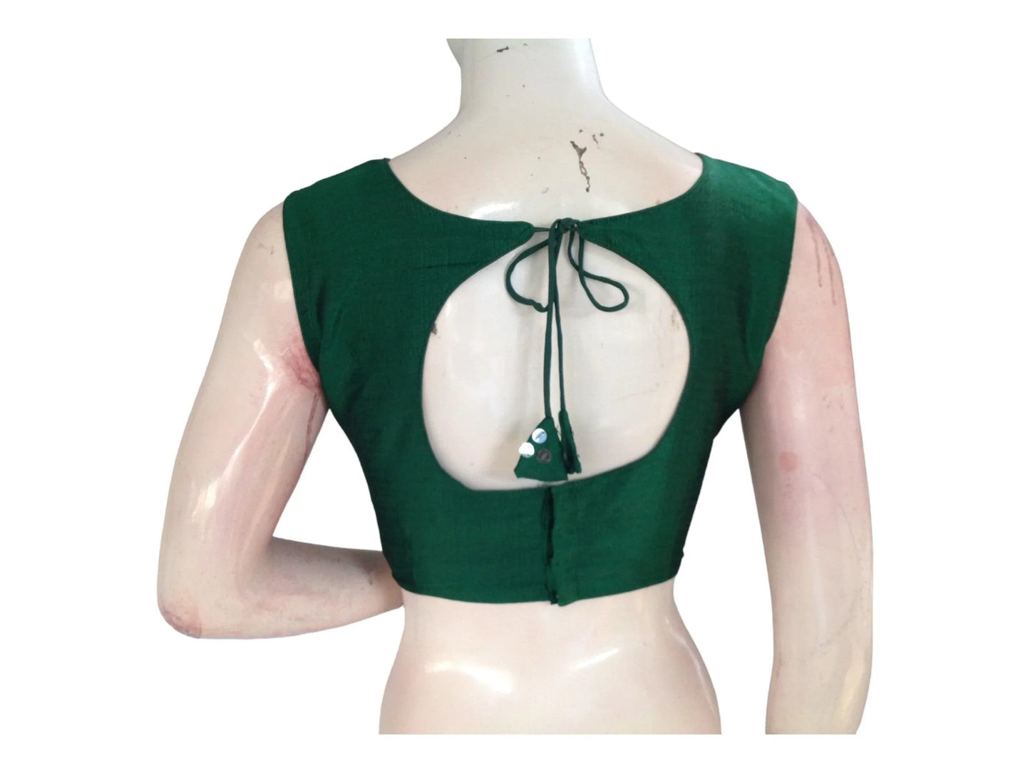 Green Color Semi silk Boat Neck Readymade Saree blouse - D3blouses
