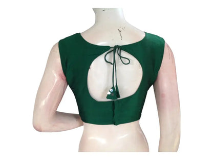 Green Color Semi silk Boat Neck Readymade Saree blouse - D3blouses