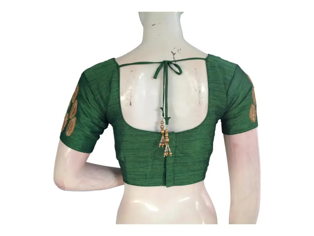 Green Color Semi Silk Designer Embroidery Croptop Blouse, Indian Readymade Saree Blouse - D3blouses