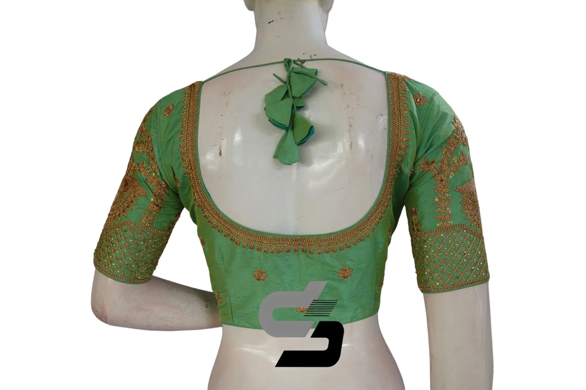 Green Color Semi Silk Designer Embroidery Readymade Saree Blouse - D3blouses