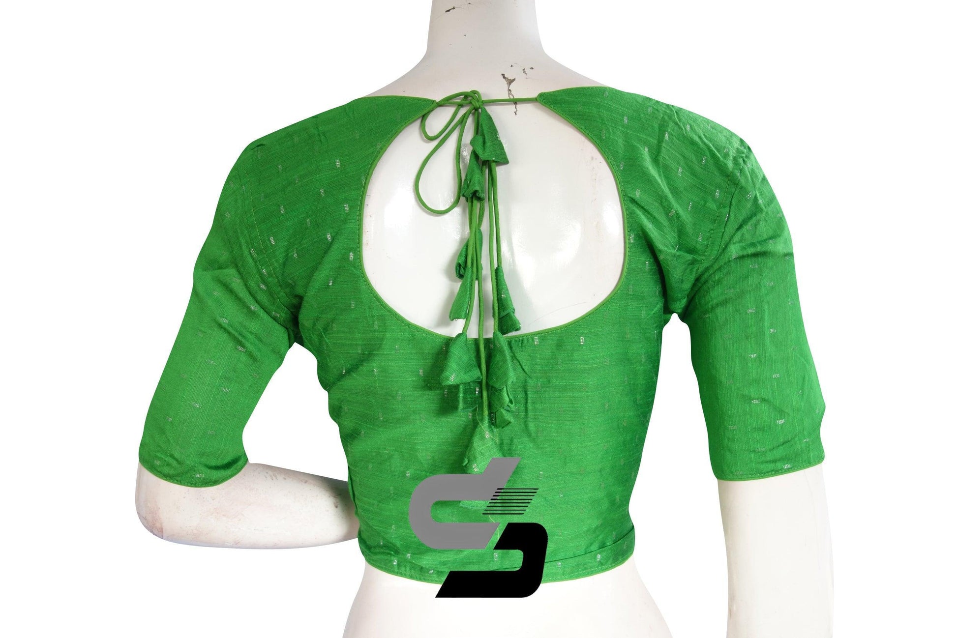 Green Color Semi Silk Designer Readymade Saree Blouse With Matching Mask - D3blouses
