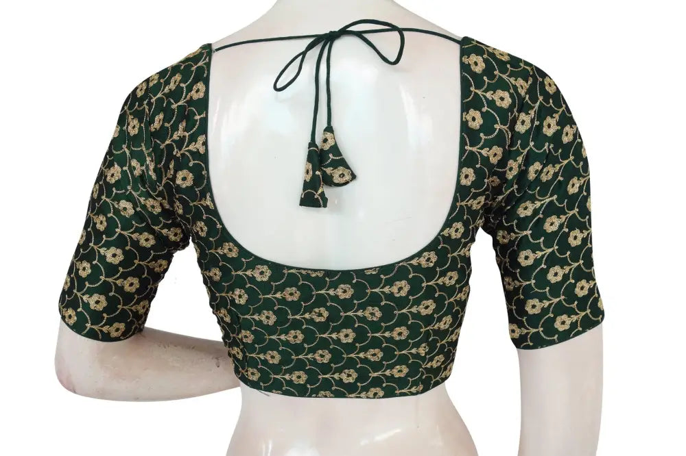 Green Color Semi Silk Floral Embroidery Designer Blouse - D3blouses