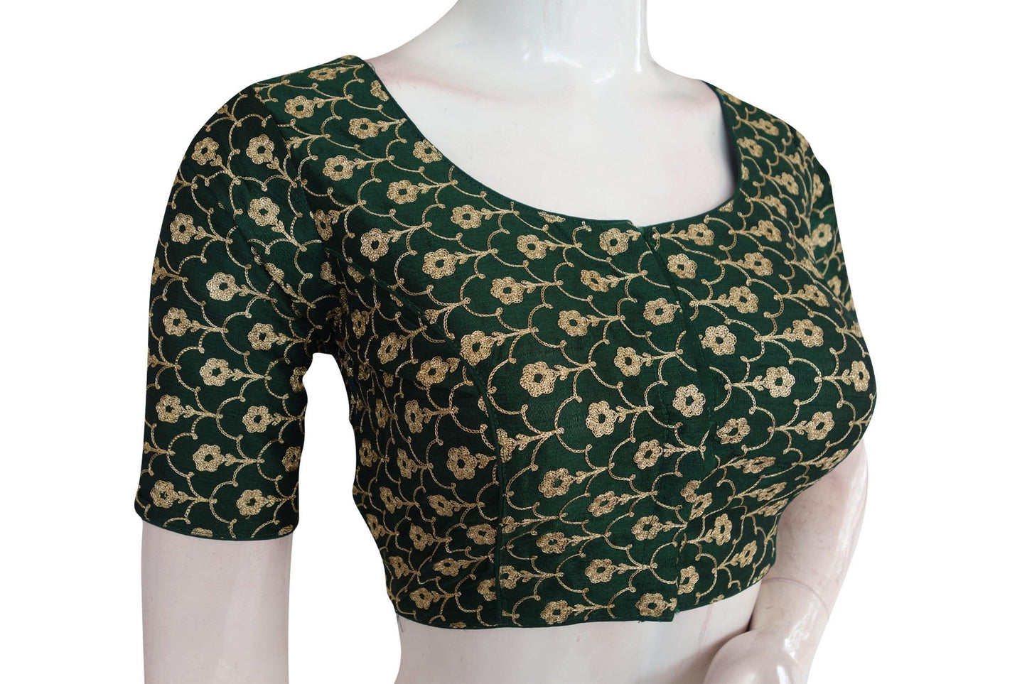 Green Color Semi Silk Floral Embroidery Designer Blouse - D3blouses