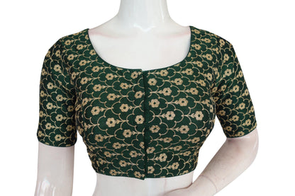 Green Color Semi Silk Floral Embroidery Designer Blouse - D3blouses