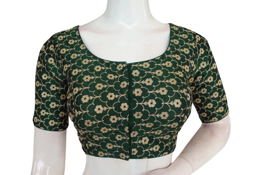 Green Color Semi Silk Floral Embroidery Designer Blouse - D3blouses