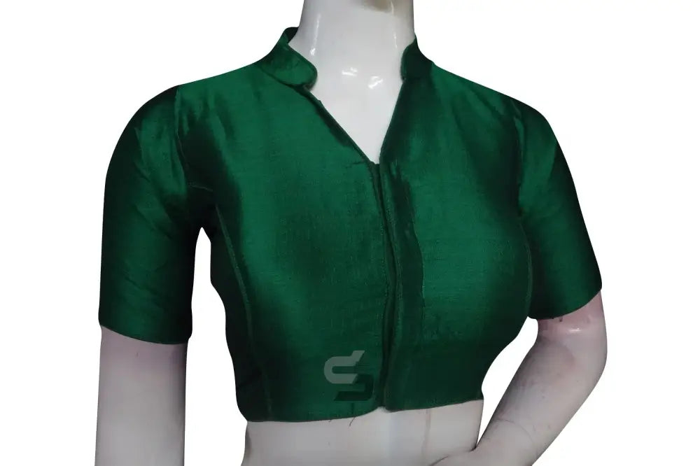 Green Color Semi Silk Plain Collar Neck Readymade Blouse - D3blouses
