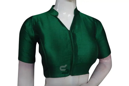 Green Color Semi Silk Plain Collar Neck Readymade Blouse - D3blouses