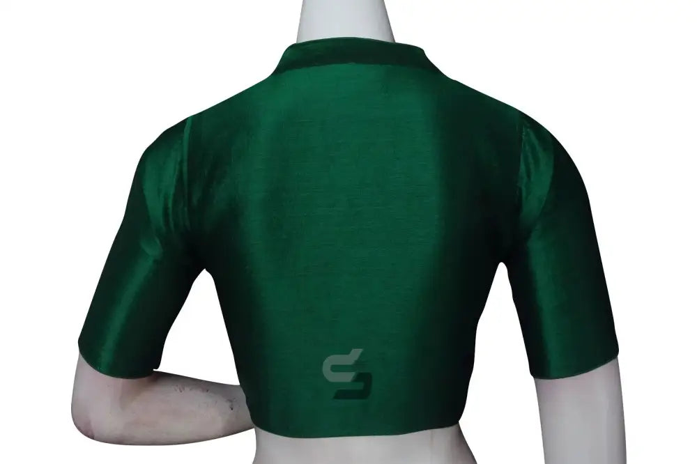 Green Color Semi Silk Plain Collar Neck Readymade Blouse - D3blouses