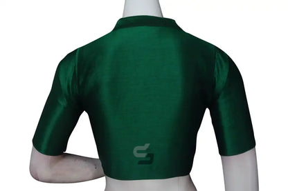 Green Color Semi Silk Plain Collar Neck Readymade Blouse - D3blouses
