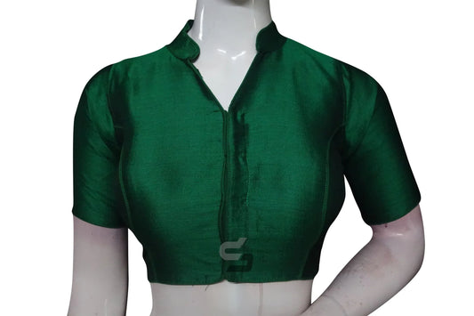 Green Color Semi Silk Plain Collar Neck Readymade Blouse - D3blouses