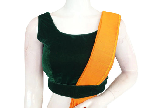 Green Color Velvet Designer Blouse With Saree Belt - D3blouses